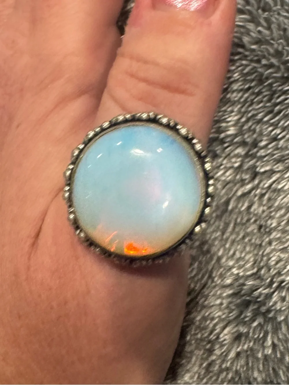 Opal-Effect Statement Ring in Opalescent Blue